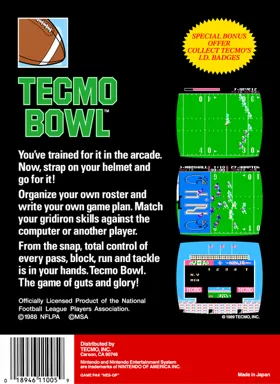 Tecmo Bowl (USA) (Beta) box cover back